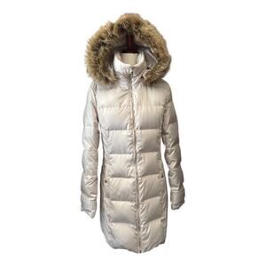 Kenneth Cole Cream Down Puffer Coat Faux Fur Trim Hood M